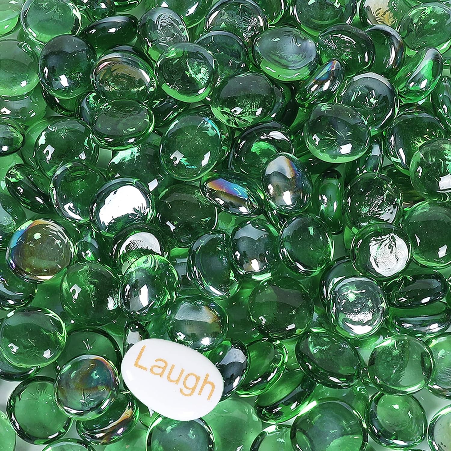 Vase Fillers - Ausluru 5LB Fire Glass Beads Flat Glass Marbles for Outdoor Fire Pit and Fireplace, Glass Gemstones for Vase Filler, Aquariums, Hydroponics Plants, Home Decor and Christmas DIY Craft, Emerald Green