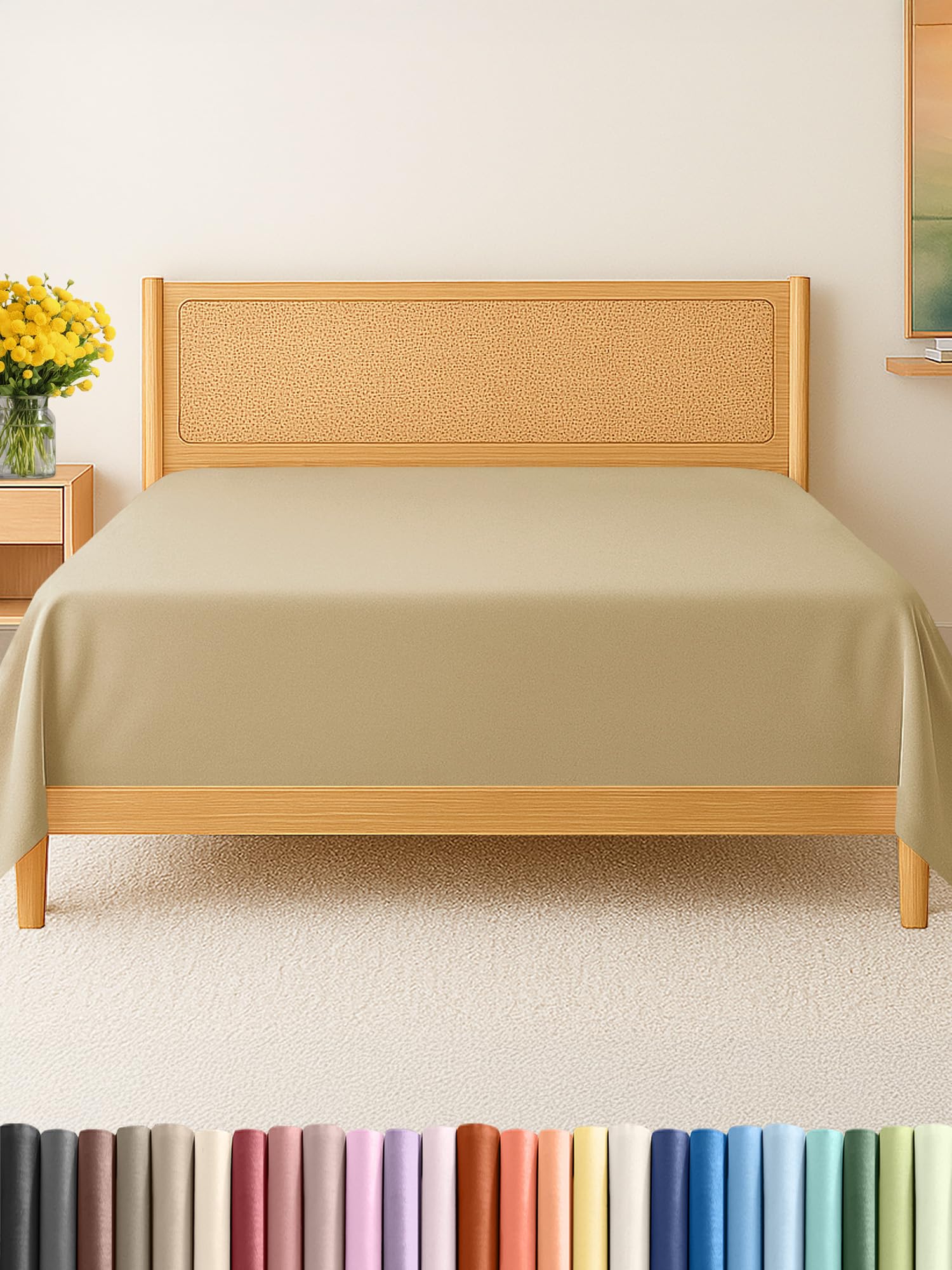 Photo 1 of Cal King Size Flat Sheet - Hotel Quality Top Flat Bed Sheet Only - Ultra-Soft, Breathable & Cooling - Fade & Wrinkle Free - Easy-Care, Stain & Shrink Resistant Bedding - Easy-Fit & Oeko-Tex - Beige
