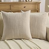 FUTEI Dyeing Beige Chenille Throw Pillow Covers 18x18 Inch Set of 2,Soft Line Textured Cushion Cases,Modern Home Decor for Couch Living Room