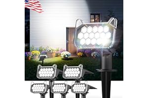 WdtPro Solar Spot Lights Outdoor Waterproof, Bright Solar Lights Outdoor with 16 Extra-Large LEDs, 3 Modes Landscape Spotlights, 2-in-1 Solar Powered Light for Yard Flag Garden, 6 Pack, Cool White