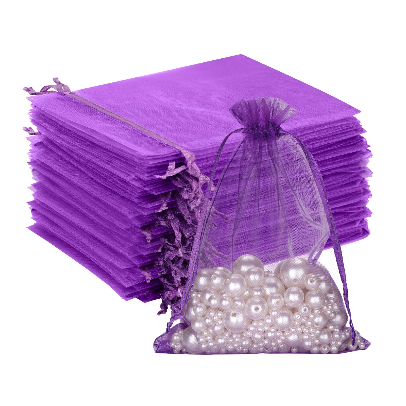 G2PLUS Purple Organza Gift Pouches, 10x15 CM Medium Organza Favour Bags, 100 PCS Wedding Jewelry Bags, Clear Mesh Pouches Perfect for Wedding, Christmas, Birthday, Anniversary
