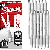 Sharpie S-Gel Gel Pens, Pearl White Body, Black Ink, Medium Point (0.7mm), 12 Count - For Journaling, Writing, Note-Taking, S