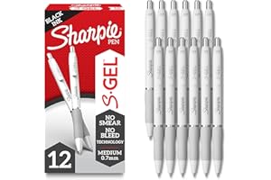 Sharpie S-Gel Gel Pens, Pearl White Body, Black Ink, Medium Point (0.7mm), 12 Count - For Journaling, Writing, Note-Taking, School, Office Supplies