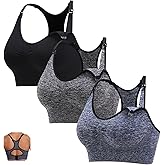 3Pack Sports Maternity Nursing Bra for Breastfeeding Medium-Impact Workout Yoga Bra for Pregnancy Women