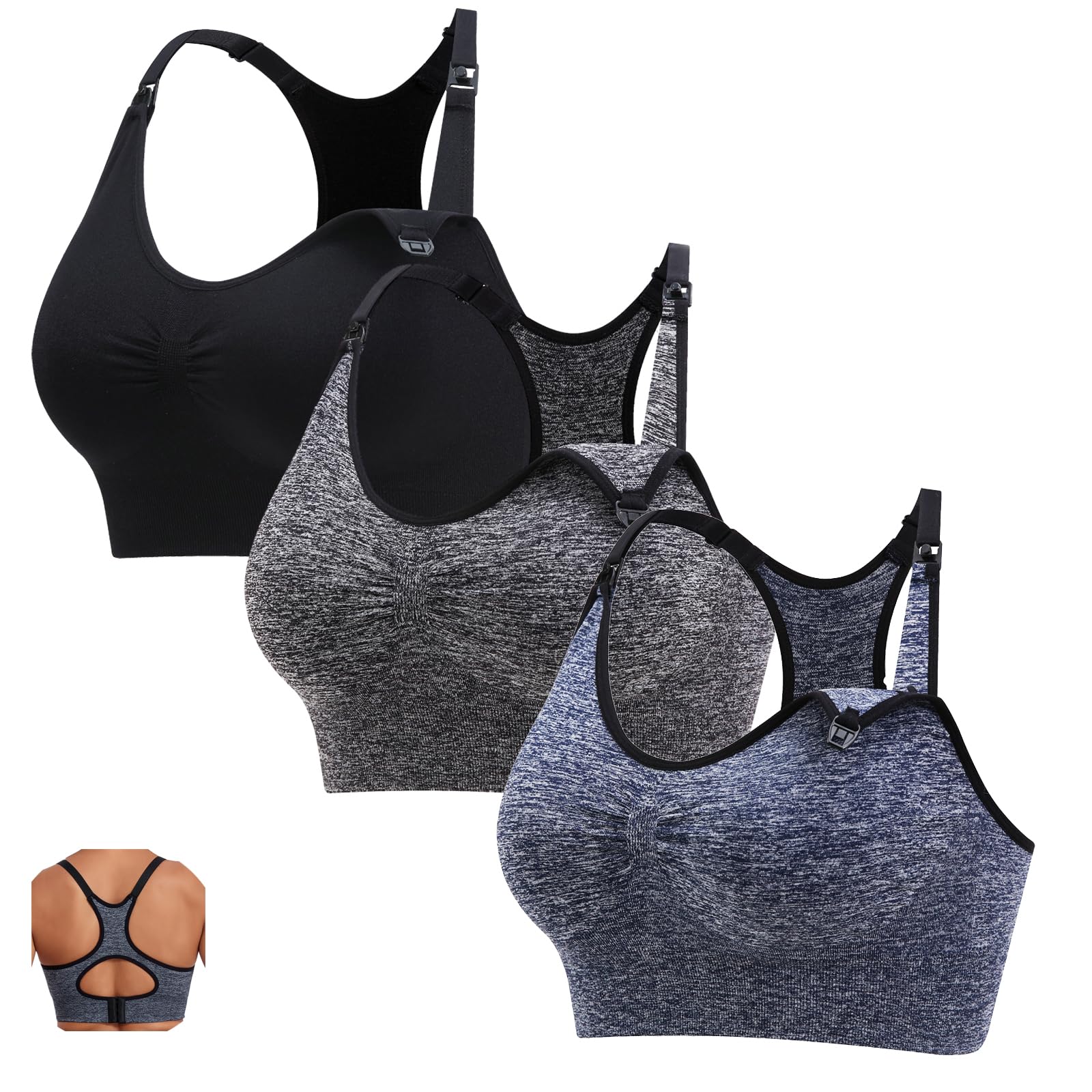 Photo 1 of 3Pack Sports Maternity Nursing Bra for Breastfeeding Medium-Impact Workout Yoga Bra for Pregnancy Women 2XL