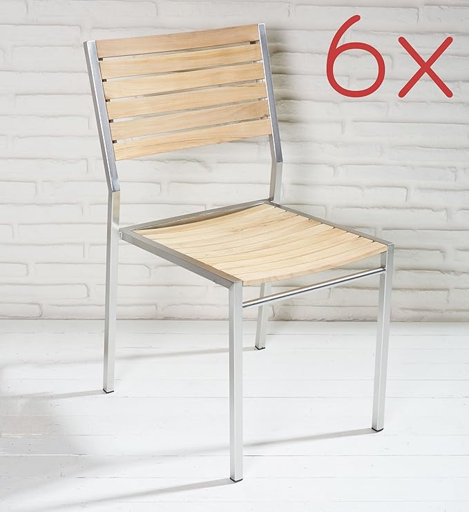 6er Set stapelbarer Gartenstuhl aus FSC-zertifiziertem Teakholz und