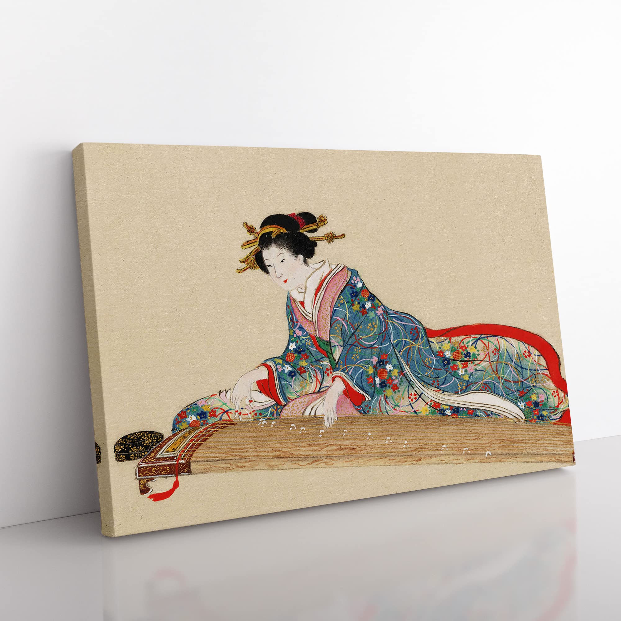 Lady Playing the Koto Japanese Art Asian Japanese Canvas Wall Art Print Ready to Hang, Framed Picture for Living Room Bedroom Home Office Décor, 50x35 cm (20x14 Inch)