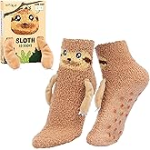 POPCRAZE 3D Sloth Fuzzy Socks with Plush Arms – Cozy Non-Slip Animal Slipper Socks for Teens, Adults, Women – Soft Fuzzy 3D Animal with Anti-Slip Grips – Funny Cozy Velentine Gift Idea, Size 5–9