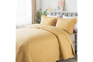 HoneiLife Embroidered Quilt King Size - 3 Pieces Microfiber Quilt Sets Lightweight Bedspreads Reversible Coverlets Retro Bed Cover Paisley Pattern Bedding Set All Season Quilts-Yellow