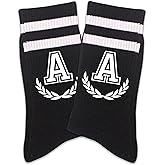 ZYQFN Men's Novelty Socks - Retro Striped Crew Socks, Vintage Style Letter Printed, Graduation Gift.