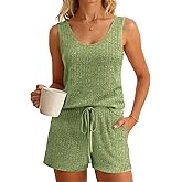 Imily Bela Womens Pajama Sets 2 Piece Sleeveless Summer Pjs Ribbed Knit Tank Top and Shorts Cute Lounge Sleepwear