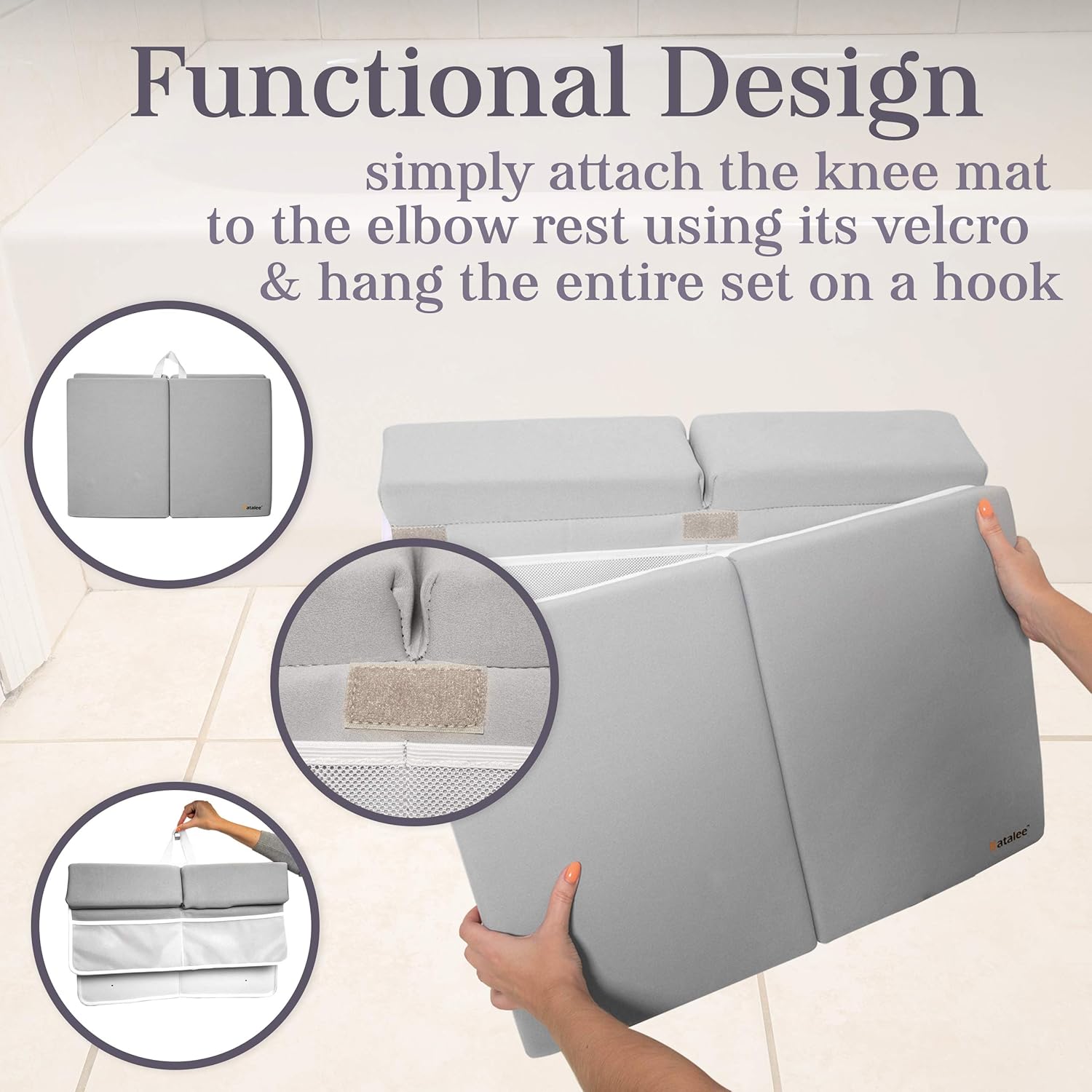 Bath Kneeler and Elbow Rest Pad - Batalee Set for Tub Bathing Large Padded Kneeler Mat for Extra Comfort 4 Extra Large Mesh Pockets Bathtub Toys Shampoo Soap Bottles Organized Baby Shower Newborn Gift : Baby
