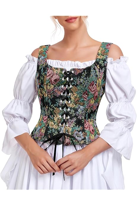 Corset Femme Halloween En Dentelle Avec Lacets - Style Gothique, Médiéval - Pour Costumes, Soirées à Thème