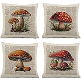 ISANOU Vintage Mushroom Throw Pillow Covers,Mushroom Aesthetic Decorative Pillow Covers Decor for Home Bedroom Living Room,18x18 Inch Pillowcase Set of 4