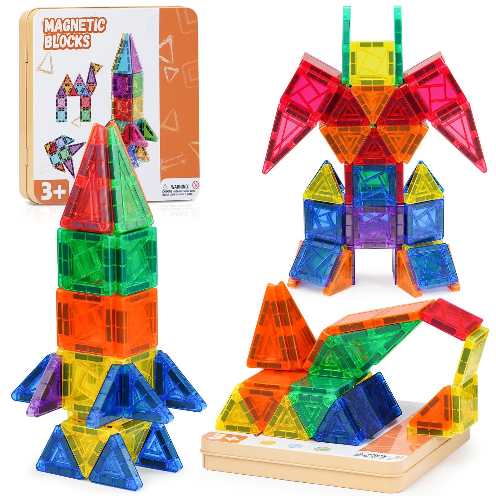 Akosuntoys Magnetic Tiles for Kids, 60 Pieces Travel Magnetic Tiles Toys for 3 4 5 6 7 8 Year Old Boy Girl, Mini Magnetic Blocks Travel Boys Girls Toys Age 3-9 Gifts for Kids