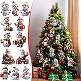 12Pcs Cute Snowman Acrylic Pendant, Santa Claus Xmas Tree Accessories, Cartoon Christmas Ornament