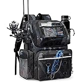 BAVGRED Fishing Backpack, Large Water Resistant Tackle Bag Storage Fishing Gear and Equipment, Built-in Cooler Compartment Khaki