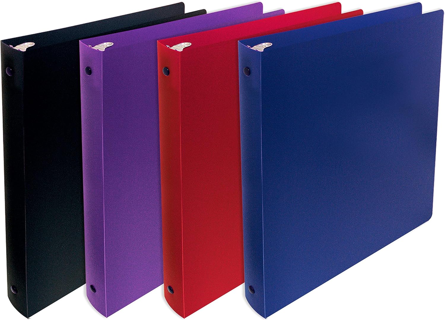 Better Office Products, 3 Ring Poly Binder with Pocket, 1 Inch, Letter Size, 4 Pack-Red, Blue, Purple, and Black