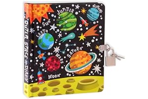 MOLLYBEE KIDS Outer Space Lock and Key Diary for Boys and Girls, 208 Lined Pages