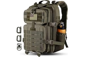 Hannibal Tactical 30L MOLLE Assault Pack, Tactical Backpack Military Army Camping Rucksack with Bottle Holder, 3-Day Pack, Olive Green