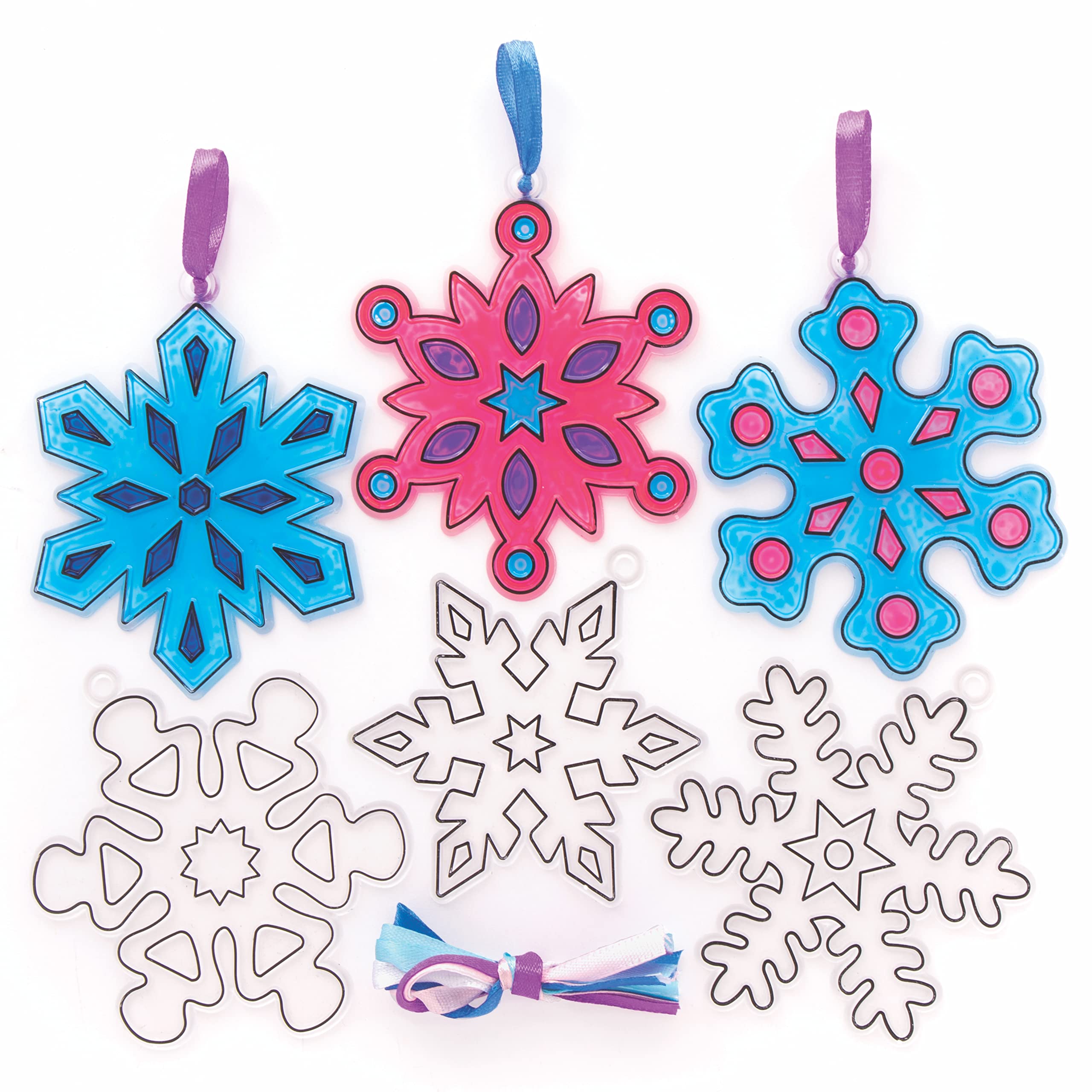 Baker Ross FC275 Snowflake Suncatcher Decorations - Pack of 10, Suncatchers for Kids to Decorate and Display, Make Your Own Garden Decorations