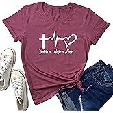 MAXTREE Women Faith Hope Love Graphic Tees Cute T-Shirts