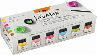 Kreul 90599 - Javana Stoffmalfarbe für helle Stoffe, Trendfarbenset, 6 x 20 ml Farbe und ein Pinsel, brillante Farbe mit cremigem Charakter, nach Fixierung waschbeständig