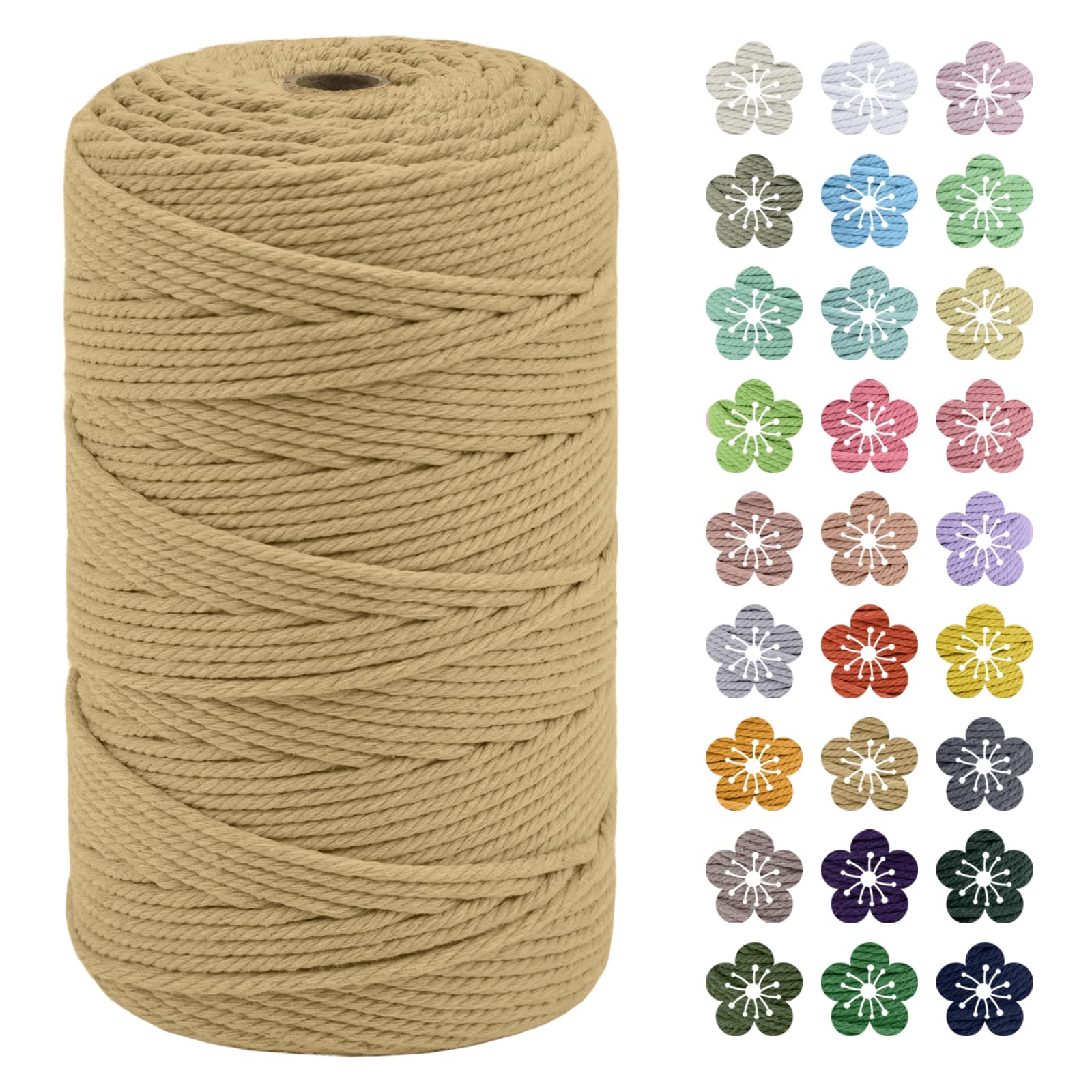 LEREATI Macrame Cord 3mm x 200m, Thick Macrame Rope Natural Cotton Rope Craft String, 4 Strand Twisted Cotton Cord Yarn for DIY Plant Hanger, Wall Hanging, Christmas Decoration (Coffee)