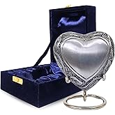 NORSE'S TRADECRAFT Heart Mini Urn for Ashes Adult Male, Female | Memorial Gifts with Velvet Box & Stand l Handcrafted Cremation Urns for Human Ashes, Pets | Silver Engraved Miniature Heart - 3 cu in