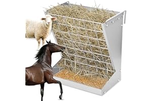 Pulaim Wall Mount Hay Rack, Goat and Sheep Feeder, Hanging Feeder, Heavy Duty Galvanized Metal 2-in-1 Hay and Grain Feeders, Distance Adjustable Livestock Feeders, Hay Feeders for Goats, Sheep, Horses