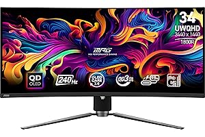 MSI MPG 341CQPX QD-OLED 34-inch Curved OLED Gaming Monitor, 3440 x 1440 (UWQHD), 0.03ms Response time, 240Hz, True Black HDR 400, HDMI, DP Port, USB Type C, Tilt, Height Adjustable