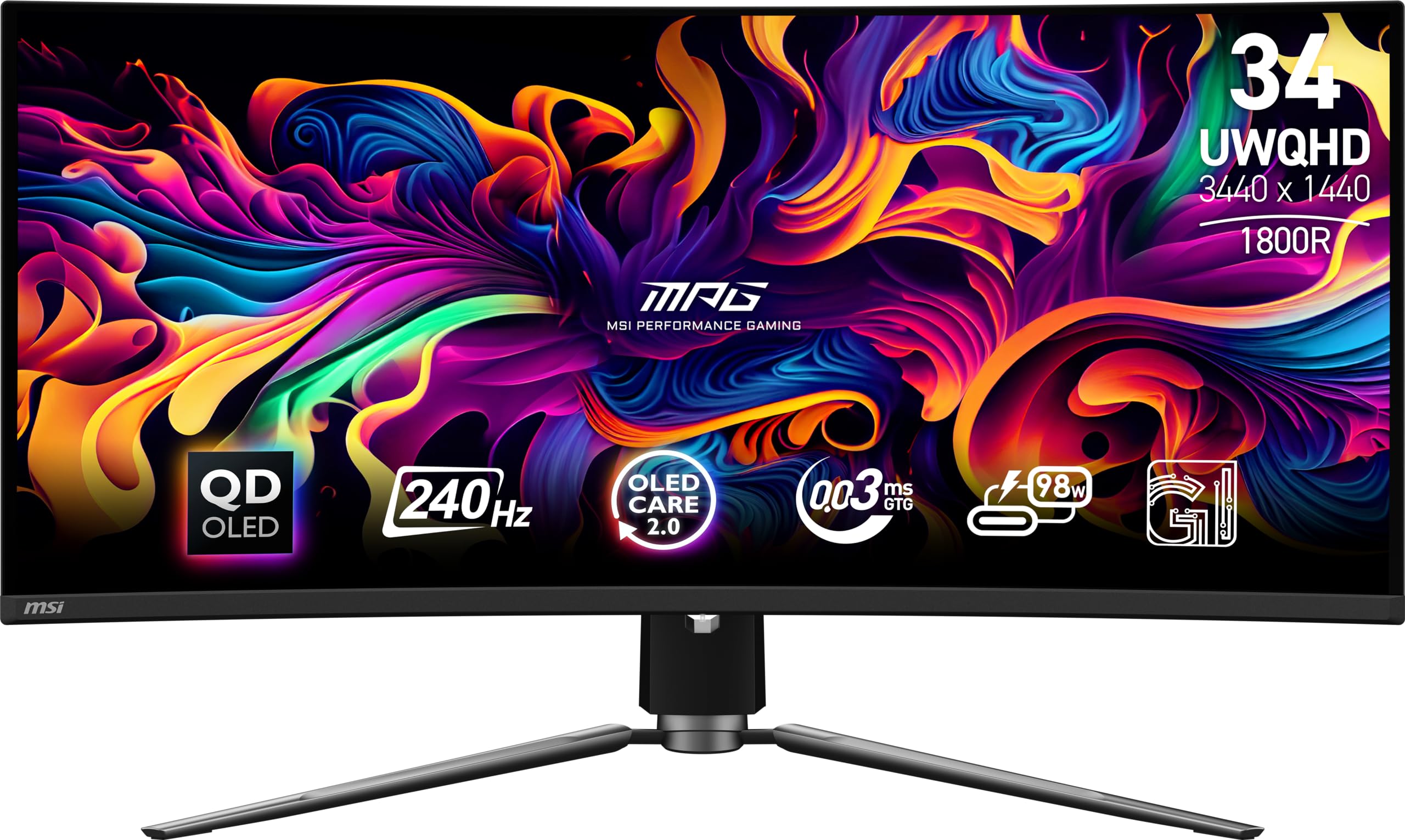 Photo 1 of MSI MPG 341CQPX QD-OLED 34-inch Curved OLED Gaming Monitor, 3440 x 1440 (UWQHD), 0.03ms Response time, 240Hz, True Black HDR 400, HDMI, DP Port, USB Type C, Tilt, Height Adjustable