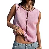 GORGLITTER Women's Button Up Cropped Sweater Vest Vintage Sleeveless Colorful Knit Cardigan Tops