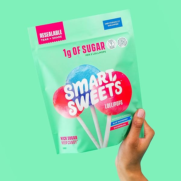 SMART SWEETS, BLUE RASPBERRY WATERMELON LOLLIPOPS MULTIPACK, 3 OUNCE