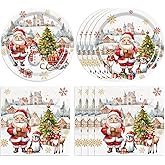EliteEase Christmas Plates and Napkins Set for 25 Guests, Santa and Snowman Holiday Tableware, Festive Xmas Party Supplies Disposable Dinnerware for Family Gatherings & Holiday Celebrations