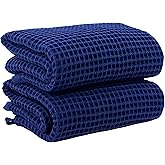 PÜSKÜL Premium Waffle Bath Towels Set of 2 - Organic 100% Turkish Cotton Bath Towel - Quick Dry, Absorbent, Light, Thin, 32x63 Large Waffle Towels for Bathroom (Navy Blue Bath Towels - Pack of 2)