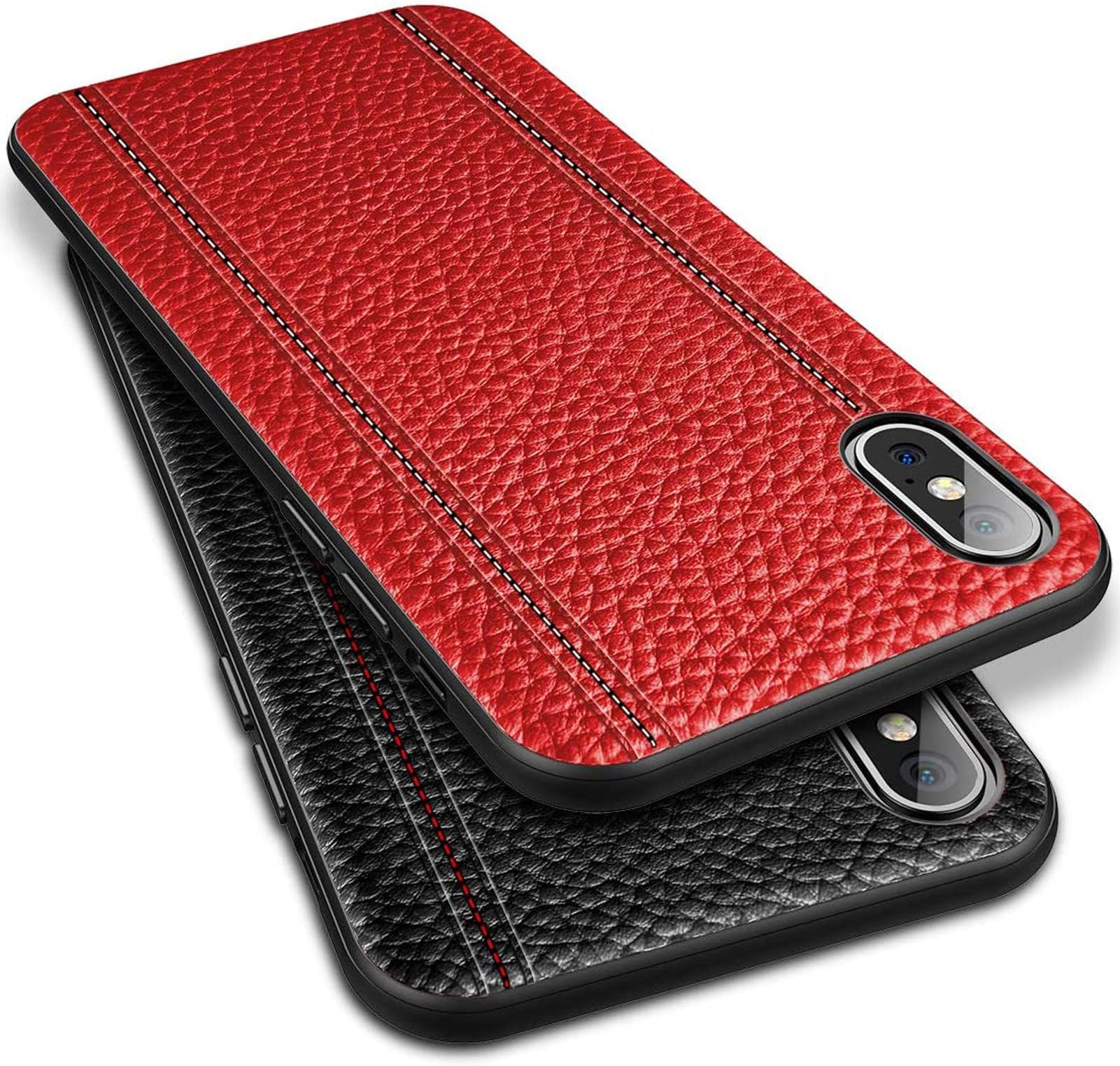 iPhone Xs Leather Case Cover - Thin Luxury Premium Genuine Leather No-PU Soft Flexible Bumper Non-Wallet Anti-Slip Scratch Protective Business iPhone Xs Cover Work with Wireless Charging