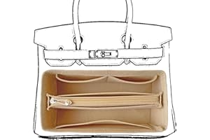 KOPPAL Purse Organizer Insert For Birkin 35 Bag, Felt Insert Organizer With Zipper, Large Capacity,Women’s Handbags Shaper (35,Beige)