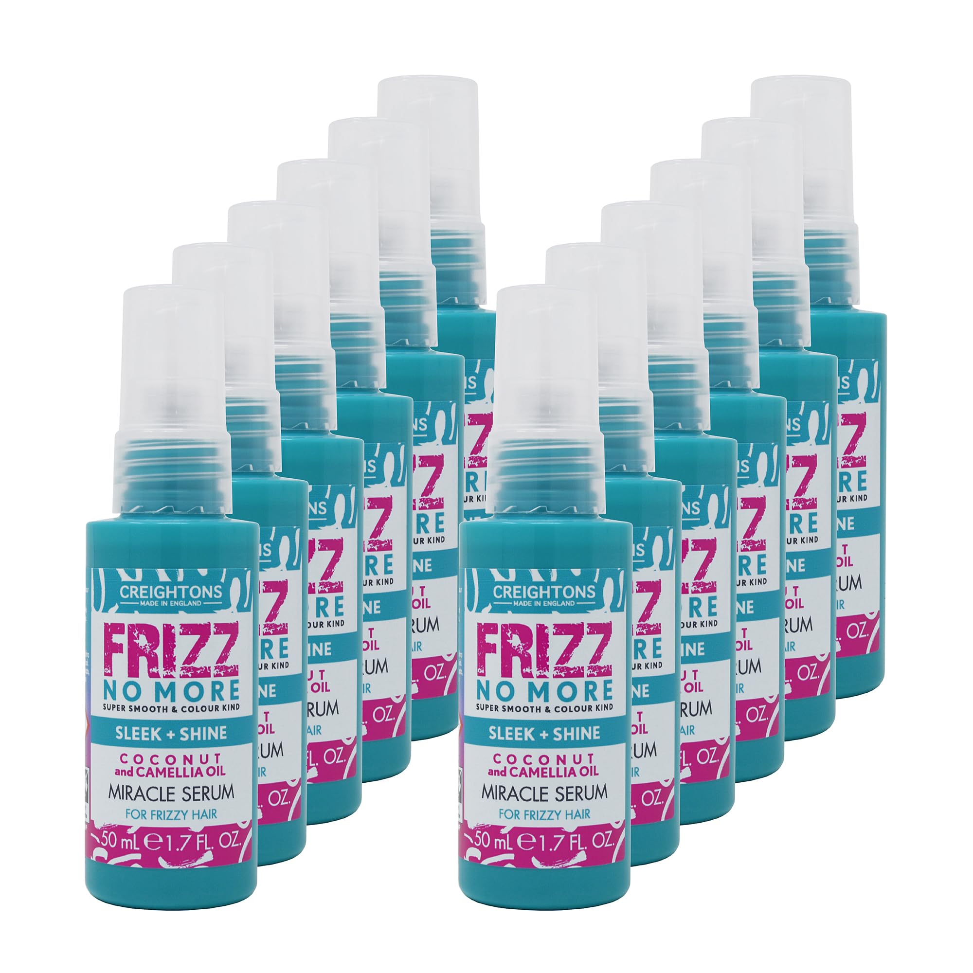 Creighton's 12 x 50ml Multipack Frizz No More Sleek & Shine Miracle Serum, Smooths Hair from Root to Tip, Locks out Frizz & Moisture In, For Frizz Prone or Wavy & Curly Hair, Vegan & Cruelty Free