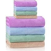 OLESTER 4 Colors Microfiber Towel Set Super Soft and Absorbent Quick-Dry Lightweight 4 Bath Towels 4 Hand Towels for Shower Pool Beach Bathroom