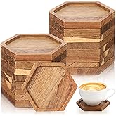 Zhehao 16 Pcs Acacia Wood Coasters Bulk 4 Inch Wooden Stackable Reusable Drink Coasters for Coffee Tea Table Protection Table Bar Home Desk Supplies Housewarming Gifts(Hexagon)