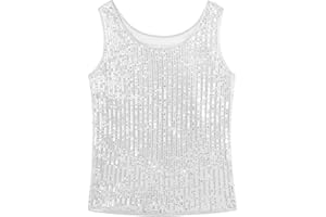 Noomelfish Girls Sequin Tank Tops Sparkly Glitter Dance Sleeveless Shirt (5-12 Years)
