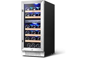 Yeego 15 Inch Wine Cooler, 28 Bottle Dual Zone Wine Refrigerator with Stainless Steel Tempered Glass Door,Memory Function, Fit Champagne Bottles, Wine Fridge Freestanding and Built-in