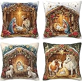 Worltoldb Christmas O Holy Night Throw Pillow Covers Set of 4 Soft Linen Fabric Square Cushion Case for Room Bedroom Sofa Car 18x18