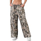 Eutten Women Wide Leg Camo Sweatpants High Waisted Drawstring Baggy Jogger Fleece Loose Sweat Pants with Pockets