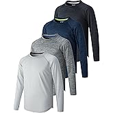 4 Pack: Youth Boys Long Sleeve Shirts Dry Fit Athletic Clothes for Teens, Kids Active Performance Tshirts with Thumb Holes