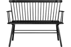 BENZARA Benjara Transitional Style Curved Design Spindle Back Bench with Splayed Legs, Black