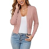 BERESIA Women's V-Neck Button Down Long Sleeve Cardigan for Women Cropped Soft Lightweight Knit Sweater