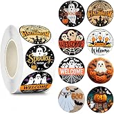 500Pcs Halloween Sticker Roll Cute Ghost Pumpkin Round Packaging Stickers | Cute Ghost Pumpkin Halloween Stickers Roll with Round Designs for Packaging Labels Gift Wrapping Party Favors DIY Crafts