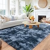 Quntue 8x10 Area Rugs for Living Room, Large Ultra Fluffy Fuzzy Shag Rug for Bedroom, Modern Plush Soft High Pile Upgrade Non-Slip Carpet for Kids Girls and Boys Room Decor, Tie-Dyed Blue Grey